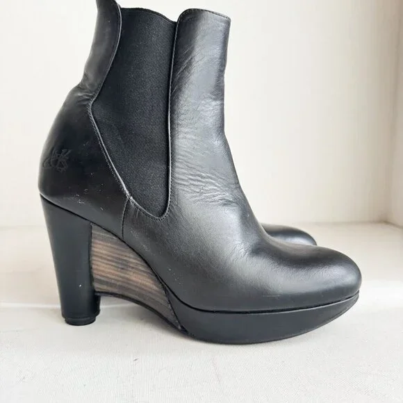 John Fluevog Paglia Black wedge Heels Leather Boots 8 - Picture 2 of 10